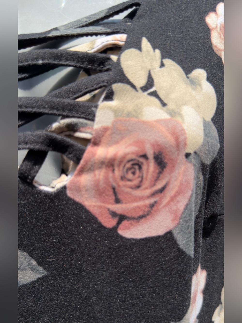 •Ardene Floral Lace-Up Long Sleeve Top Black Pink Rose Print Women’s | Large - Picture 8 of 11